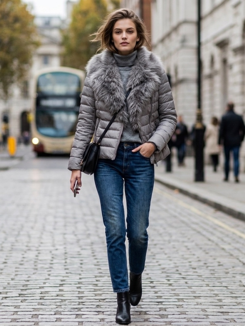 Fur trim down jacket stylish and warm